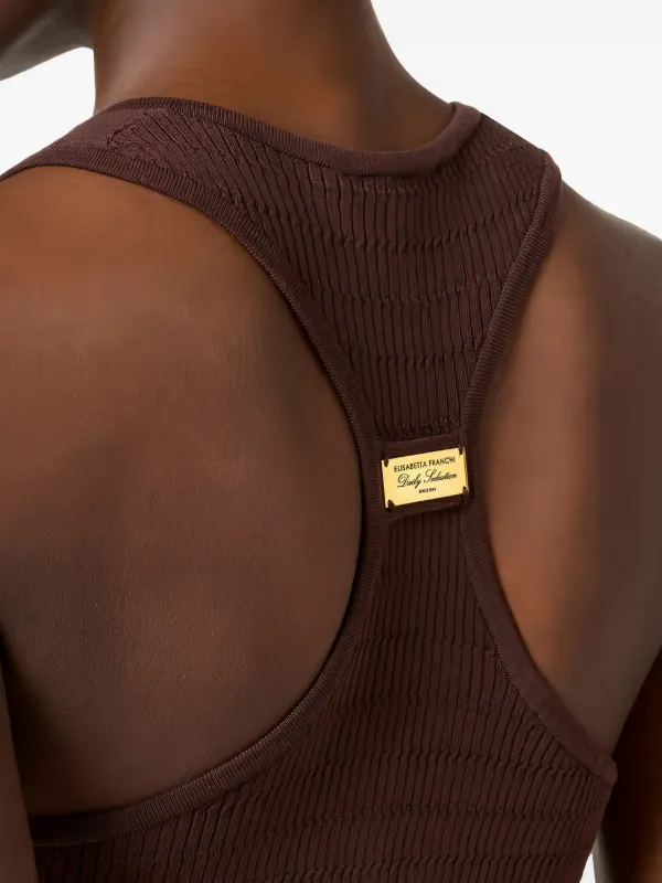 Elisabetta Franchi micro-braided Knit Top | Brown | FARFETCH