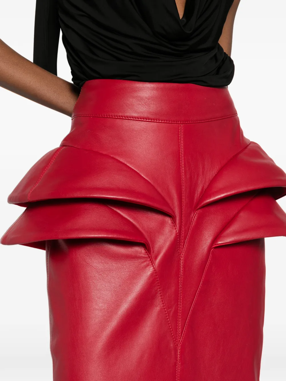 MITILIANE COUTURE Leren maxi-rok met zijdetail Rood