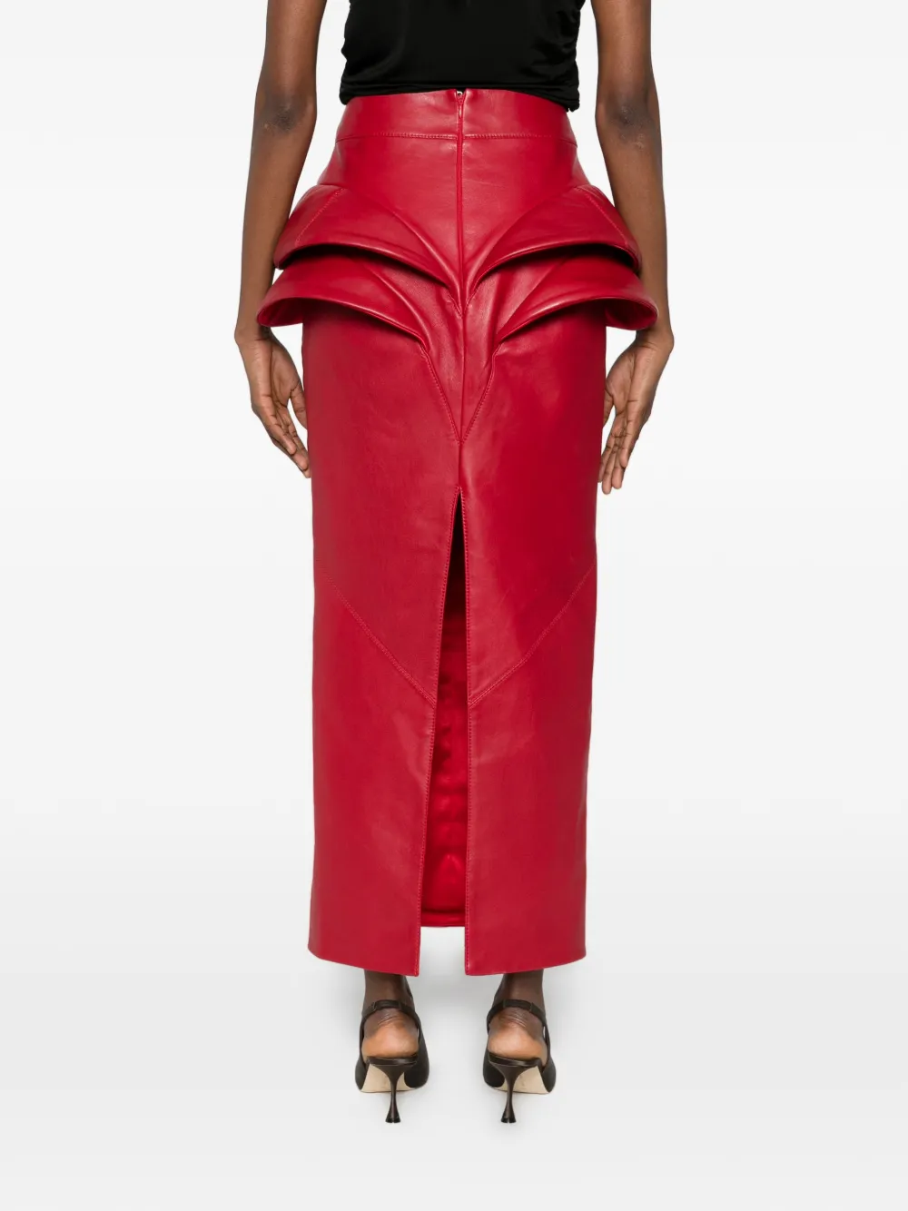 MITILIANE COUTURE Leren maxi-rok met zijdetail Rood