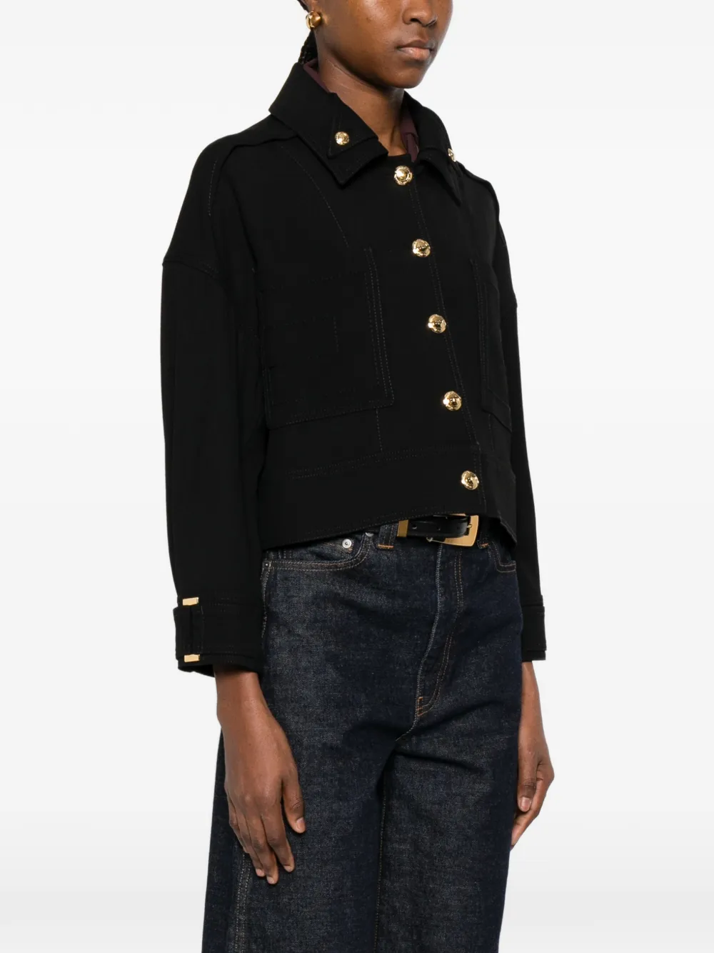  Elisabetta Franchi Buttoned Cropped Jacket - Black 