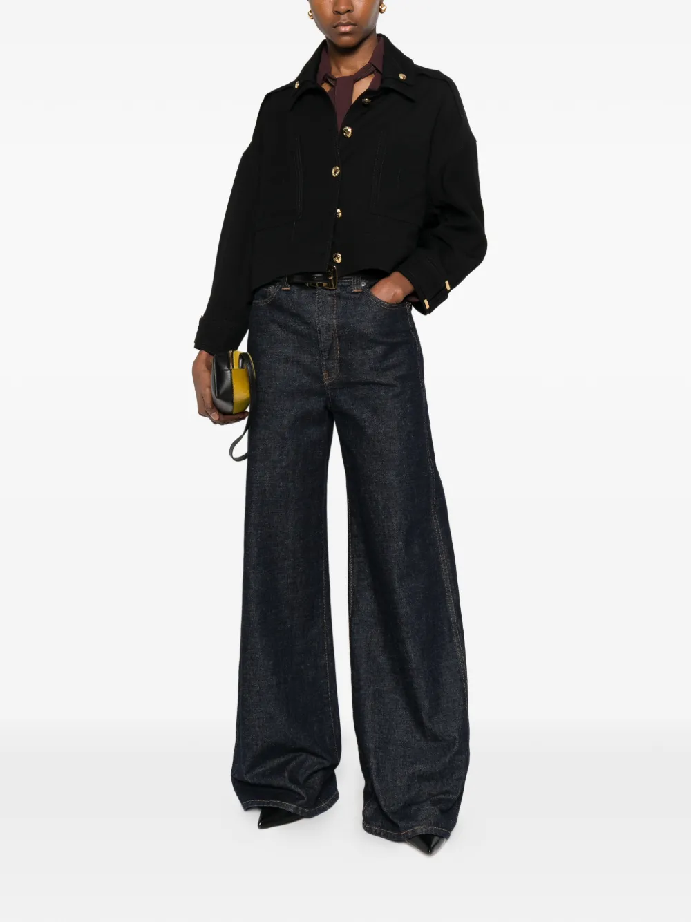  Elisabetta Franchi Buttoned Cropped Jacket - Black 