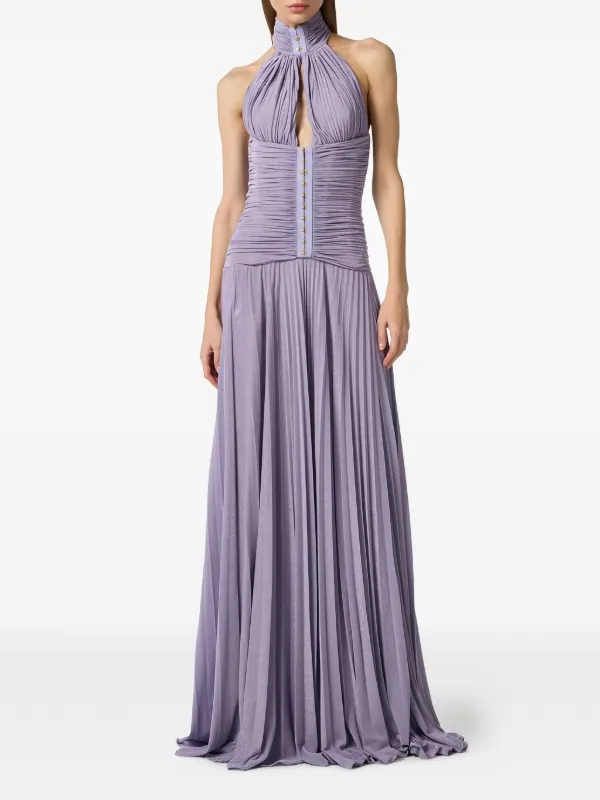 Elisabetta Franchi Halterneck Pleated Maxi Dress | Purple | FARFETCH