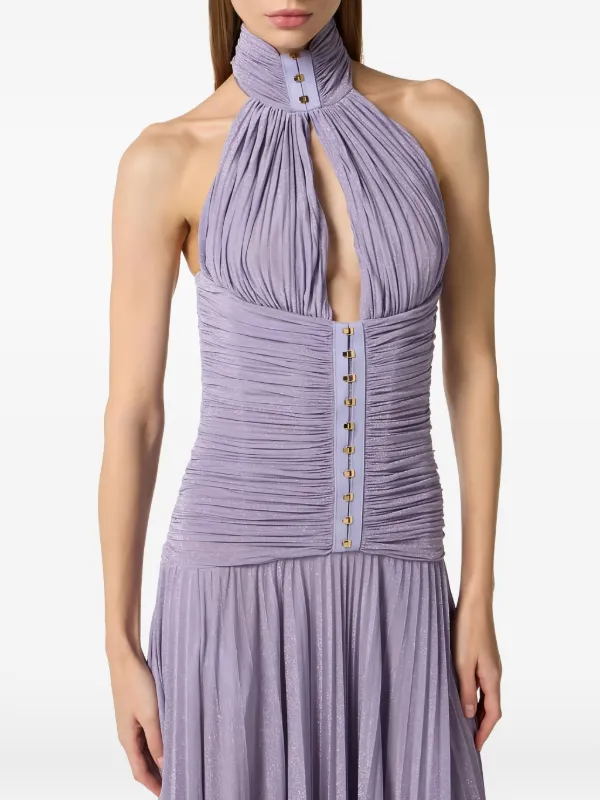 Elisabetta Franchi Halterneck Pleated Maxi Dress | Purple | FARFETCH