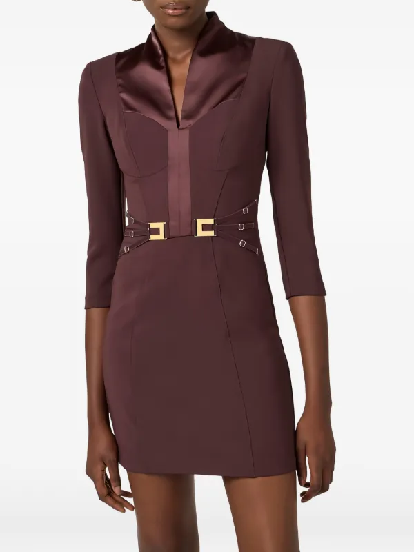 double layered fabric dress Elisabetta Franchi in layer stretch crêpe with elastic straps color_SHEPHERD