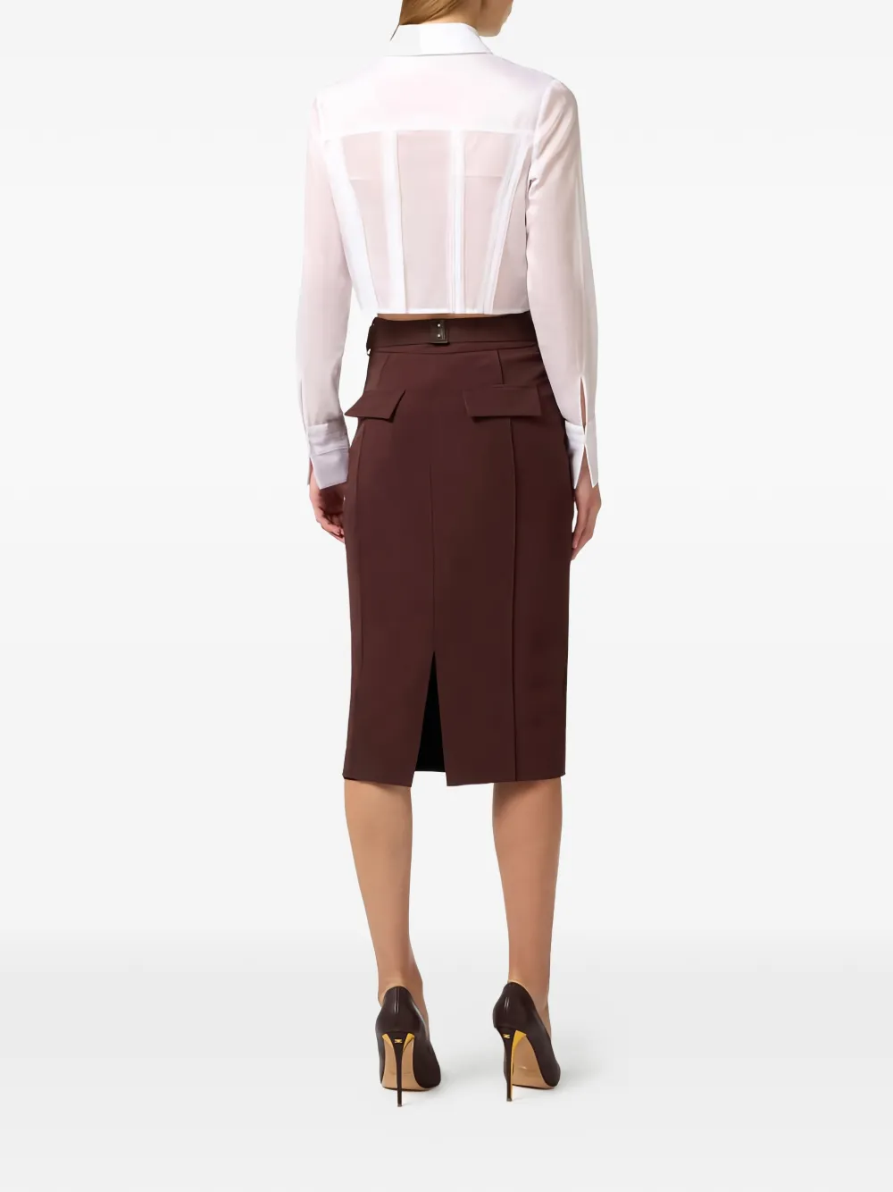  Elisabetta Franchi Belted Pencil Midi Skirt - Brown 