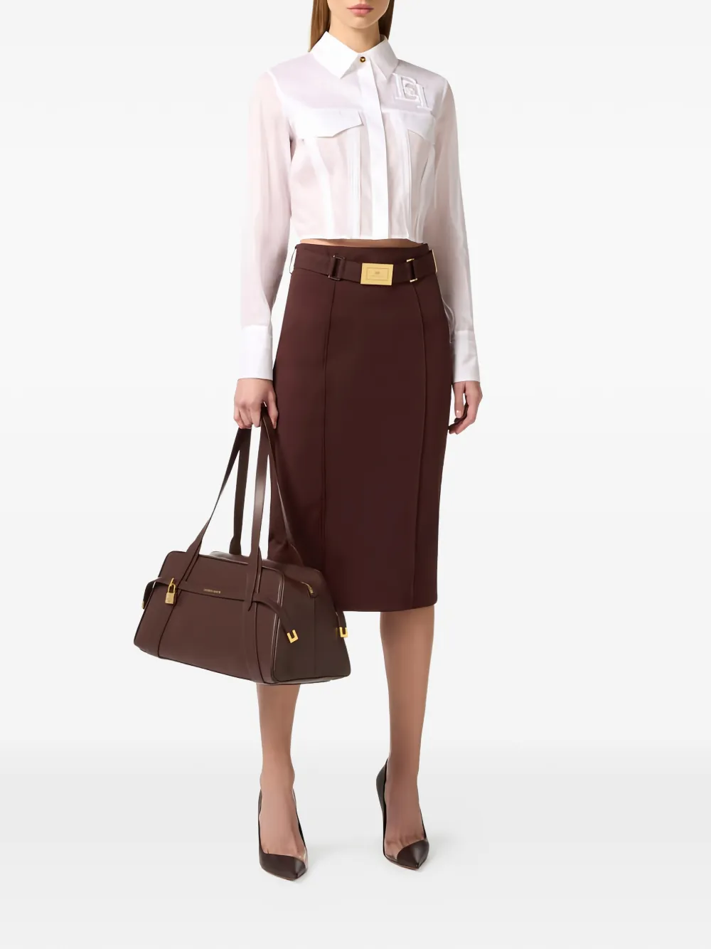 Elisabetta Franchi belted pencil midi skirt - Bruin