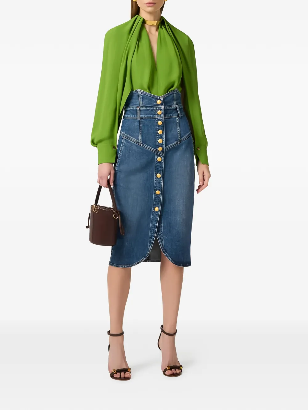 Elisabetta Franchi cape-sleeves blouse - Groen