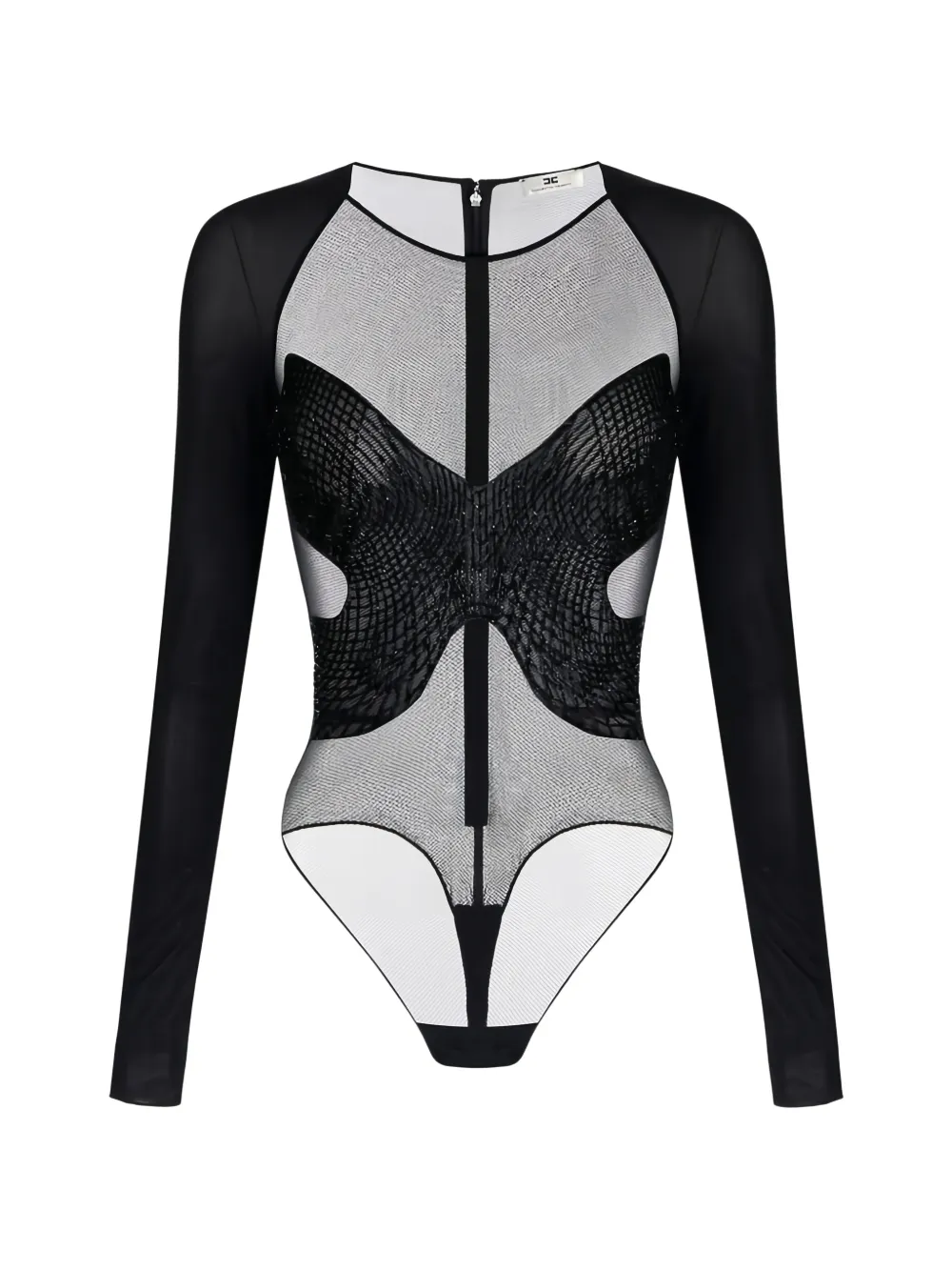 Elisabetta Franchi crystal-embroidered long-sleeves bodysuit - Schwarz