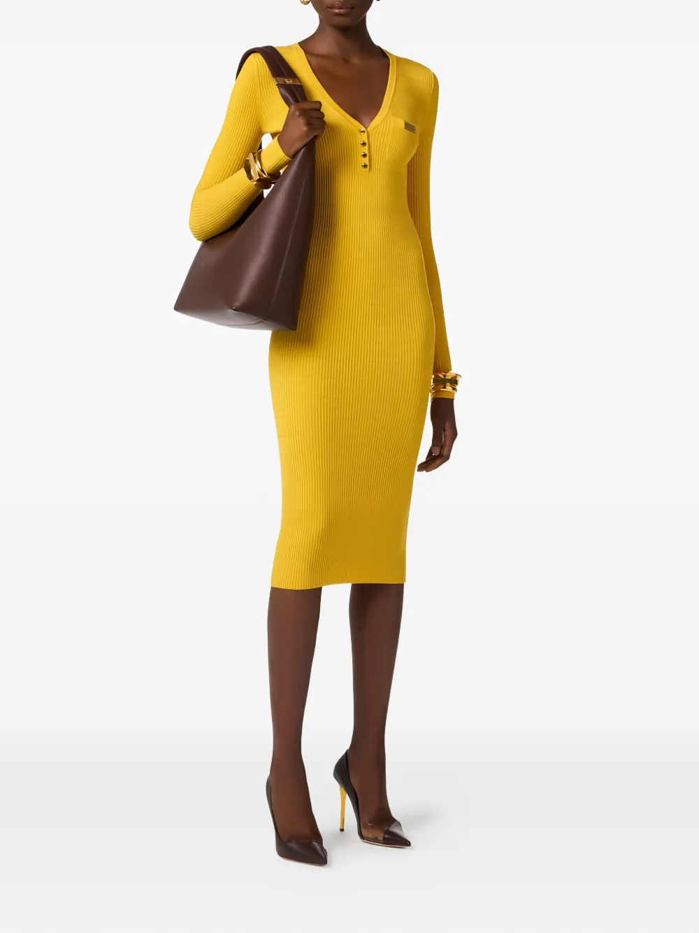 Elisabetta Franchi V-neck rmidi dress - Geel