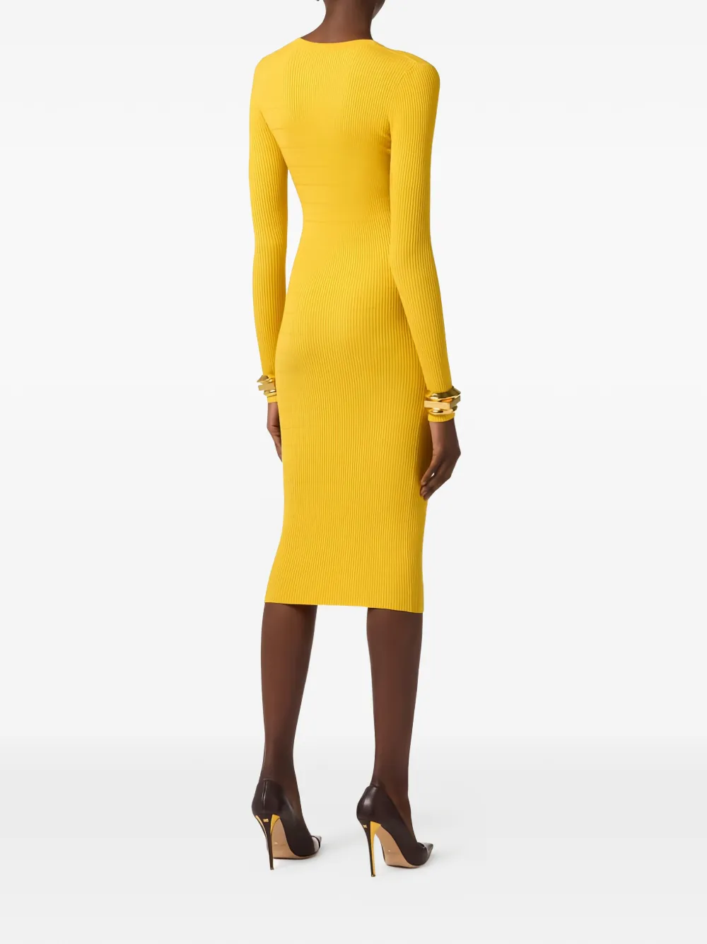 Elisabetta Franchi Midi-jurk met V-hals Geel