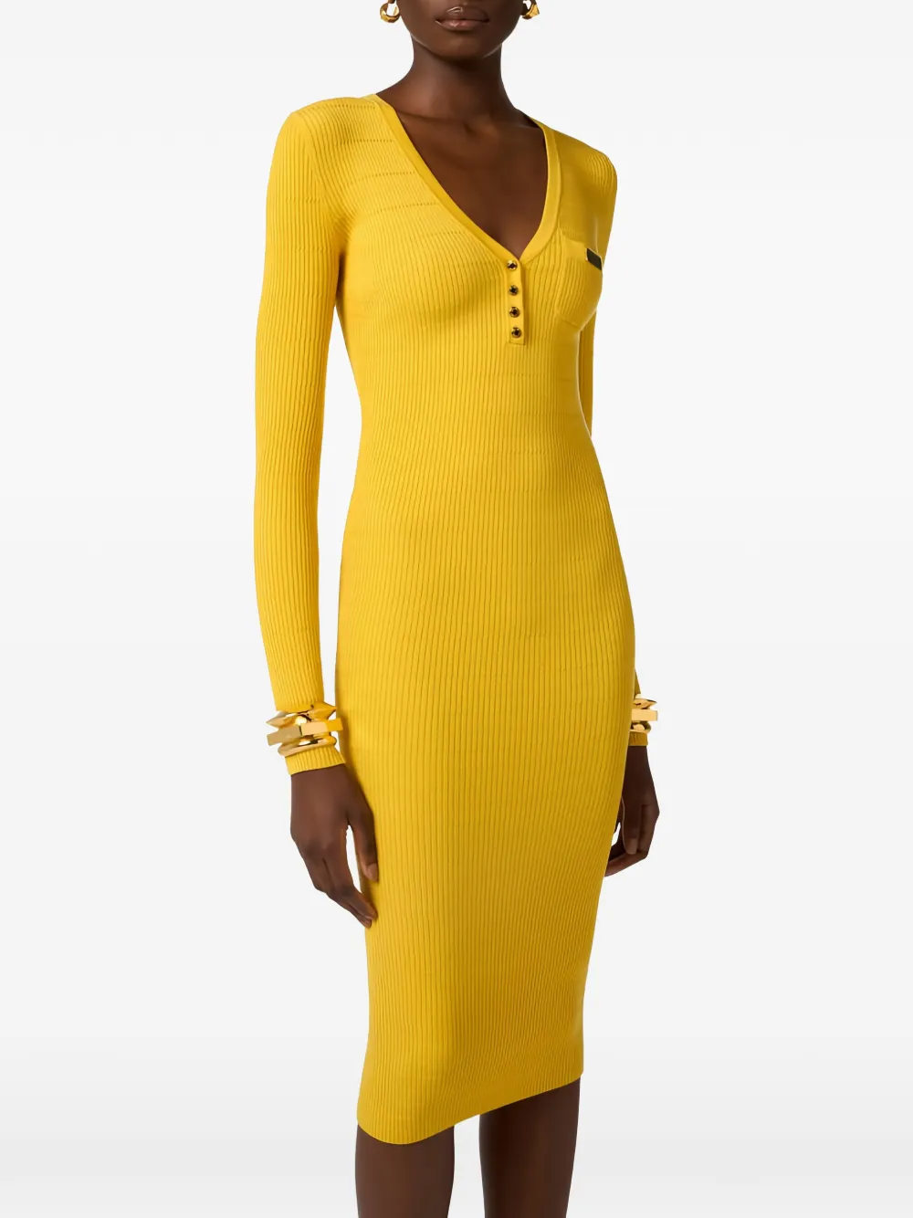Elisabetta Franchi Midi-jurk met V-hals Geel