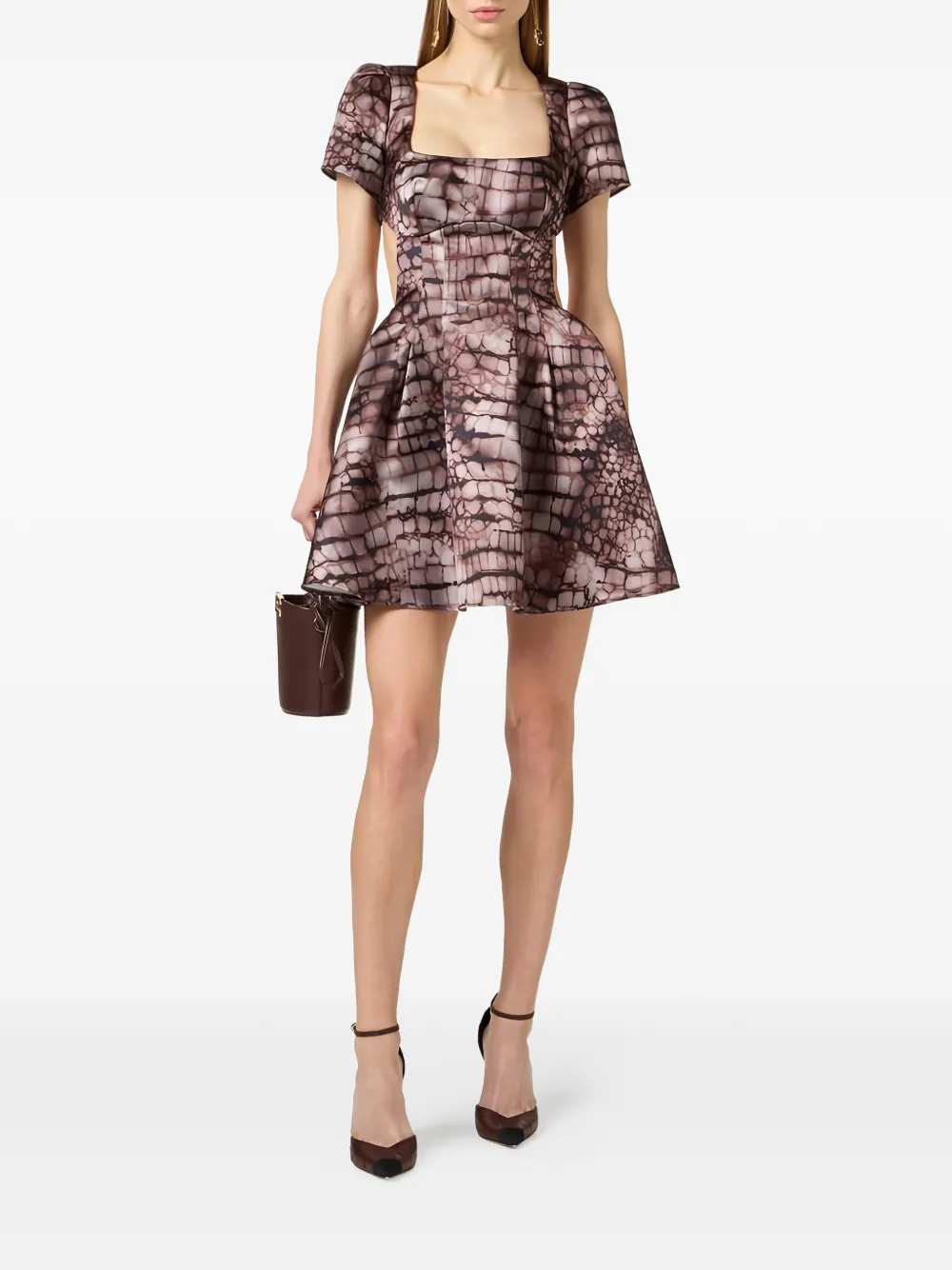 Elisabetta Franchi U-neck alligator-patterned mini dress - Bruin