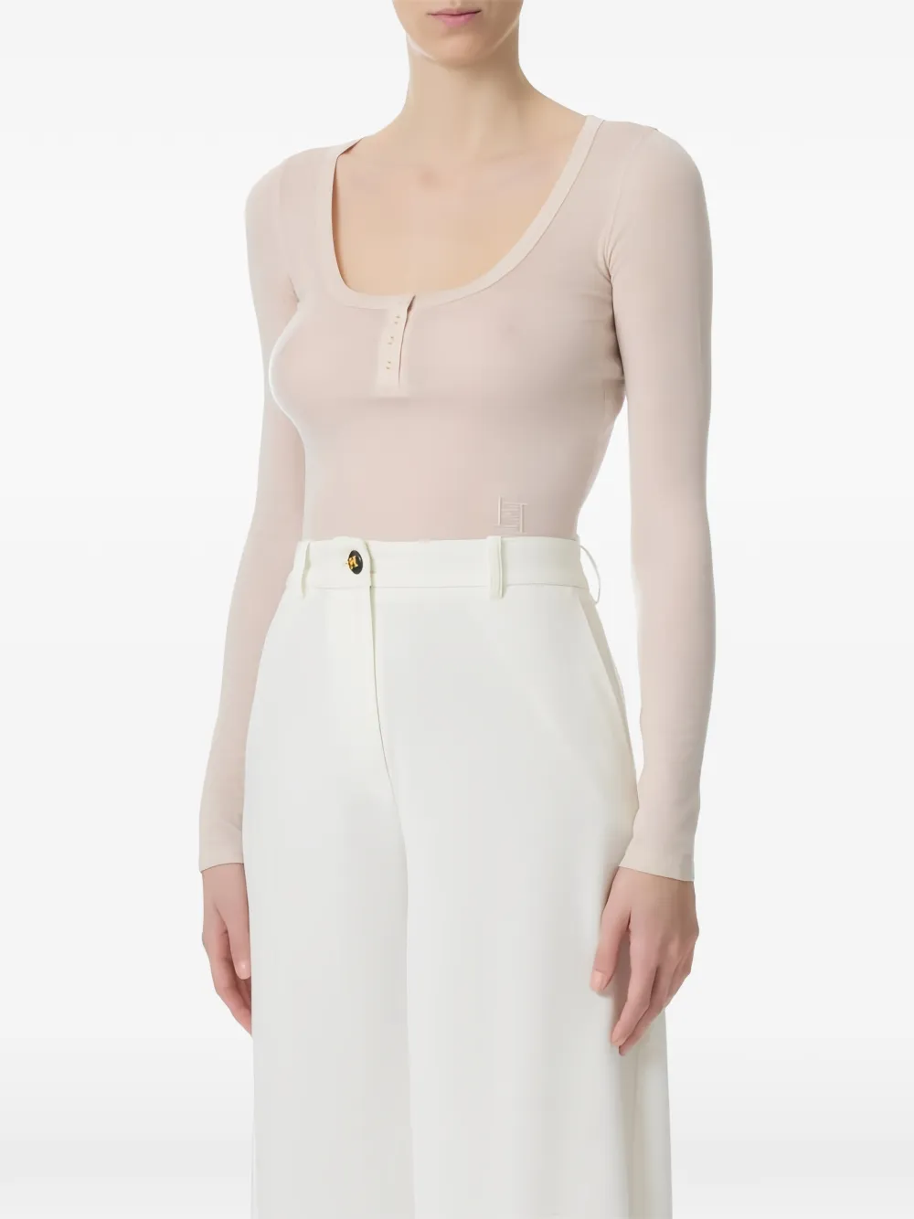Elisabetta Franchi button-detailed long-sleeve top - Nude