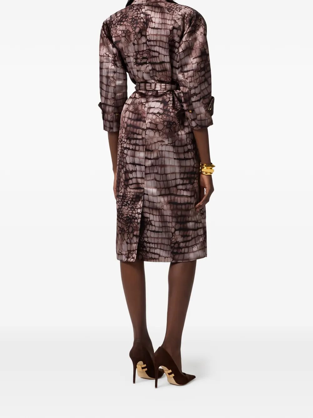 Elisabetta Franchi Trenchcoat met dubbele rij knopen en print Bruin