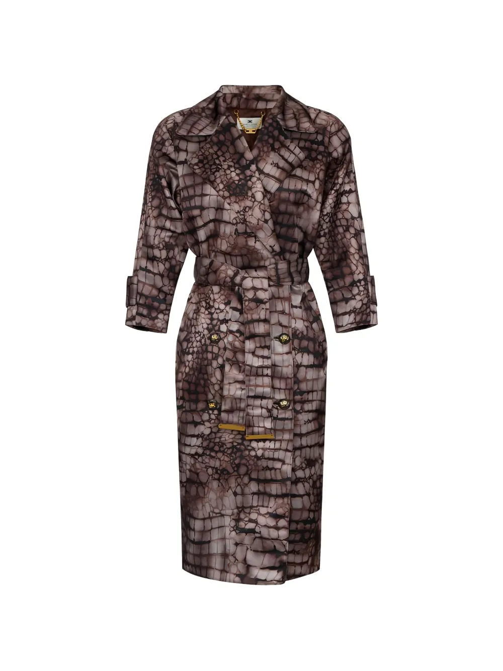 Elisabetta Franchi Alligator-print double-breasted trench coat - Marrone