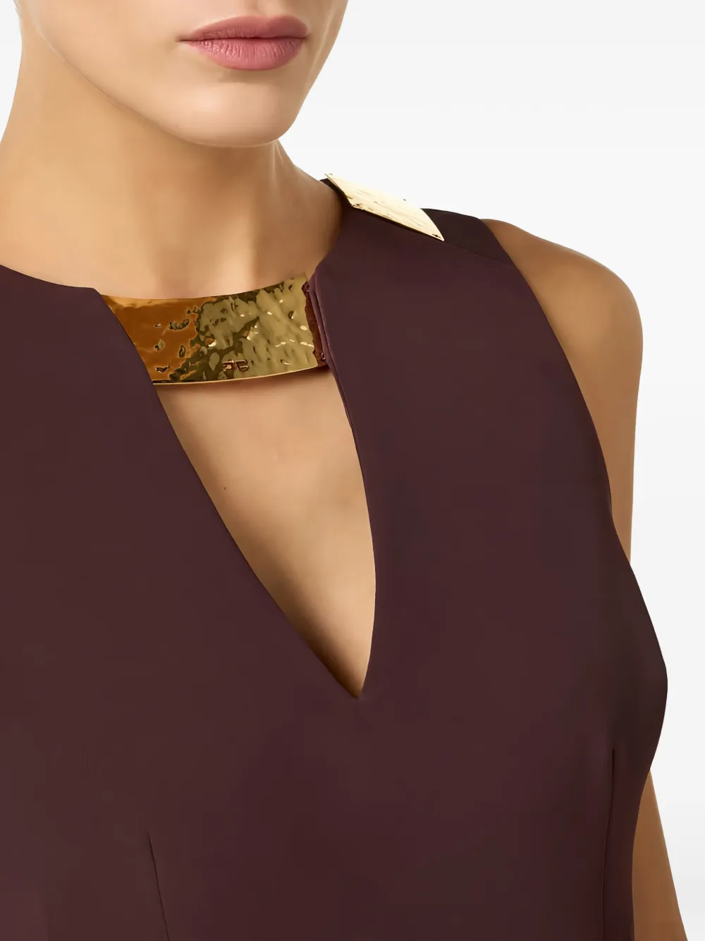 Elisabetta Franchi Top in dubbellaags stretch crêpe met sierhals Bruin