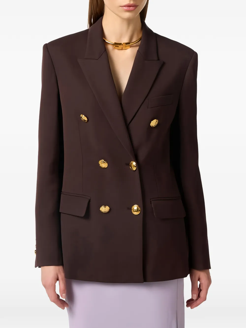 Elisabetta Franchi Gabardine jack met dubbele rij knopen Bruin