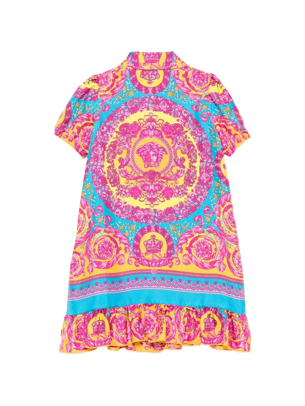 Versace Kids Jurk met print en ruches Geel