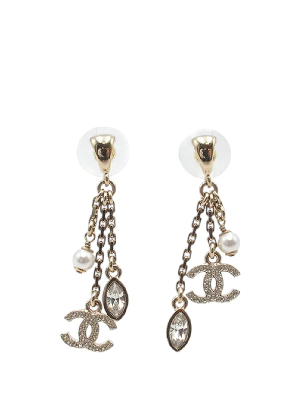 CHANEL Pre-Owned 2024 Gold Plated Faux Pearl and Rhinestone CC Drop Earrings costume earrings - Oro