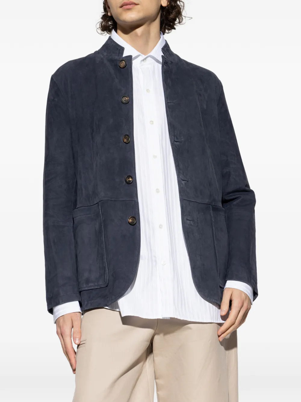  Eleventy Button Lambskin Jacket - Blue 