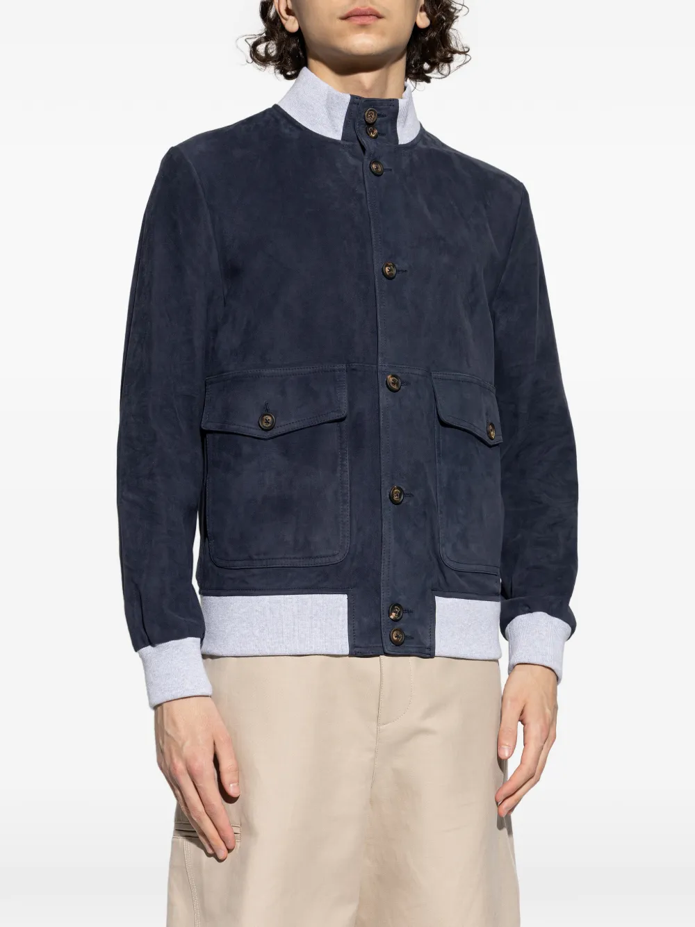  Eleventy Pocket Button Leather Jacket - Blue 