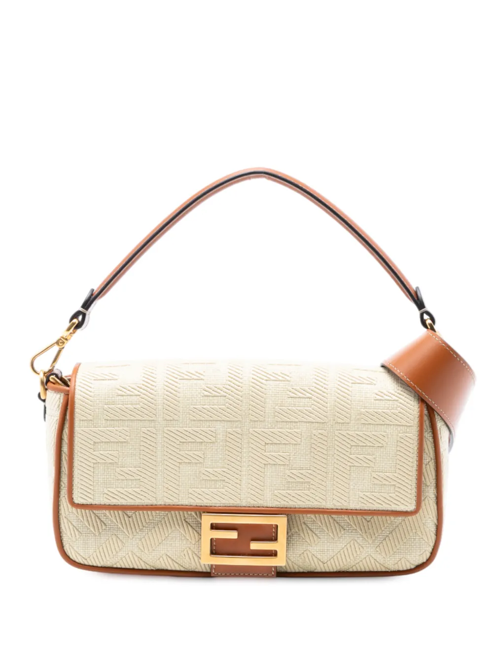 Fendi Pre-Owned 2010-2025 Zucca Embroidered Raffia Baguette satchel - Toni neutri
