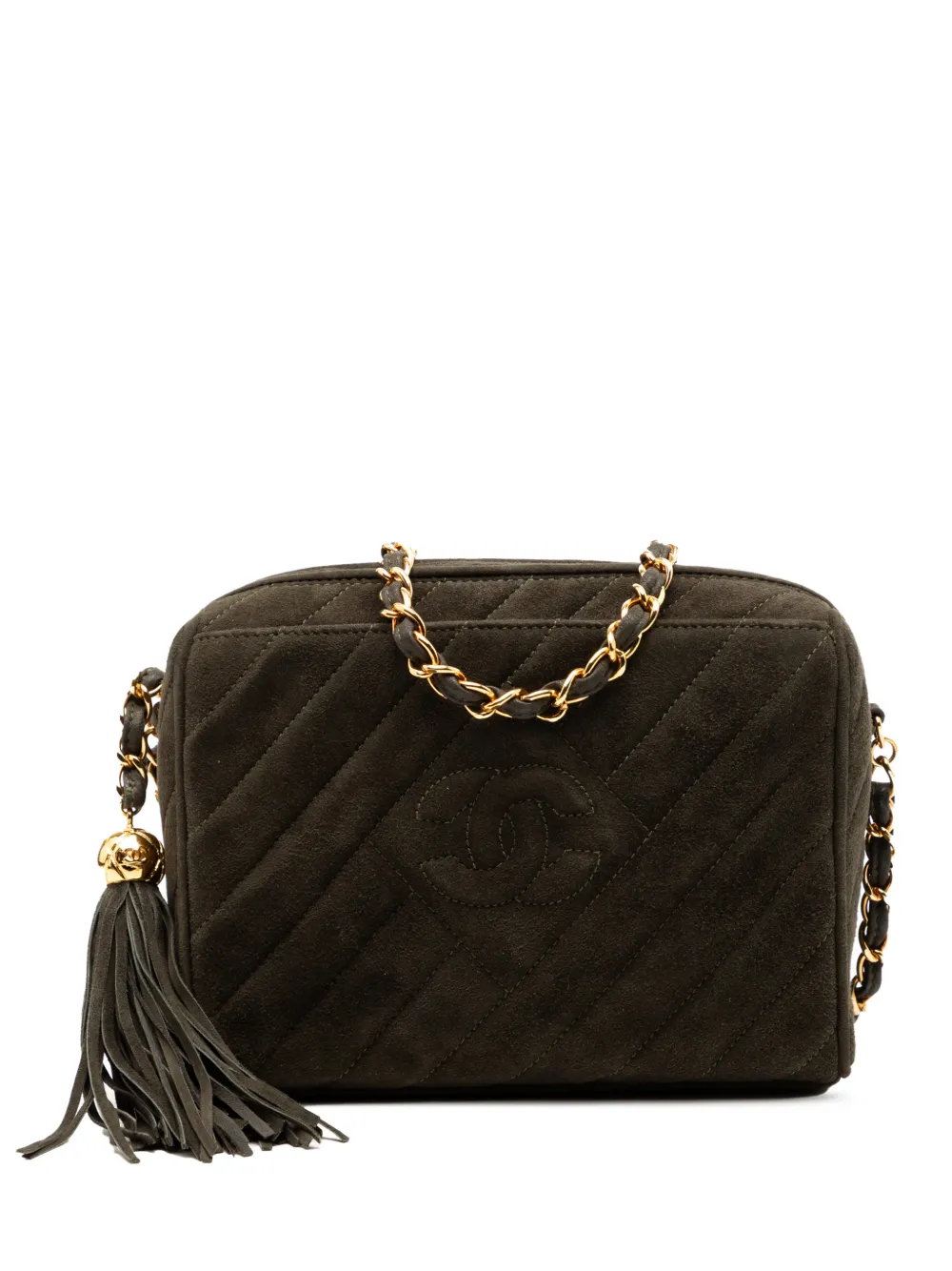 CHANEL Pre-Owned 1994-1996 CC Diagonal Quilted Suede Tassel Diamond Camera Bag crossbody bag - Verde
