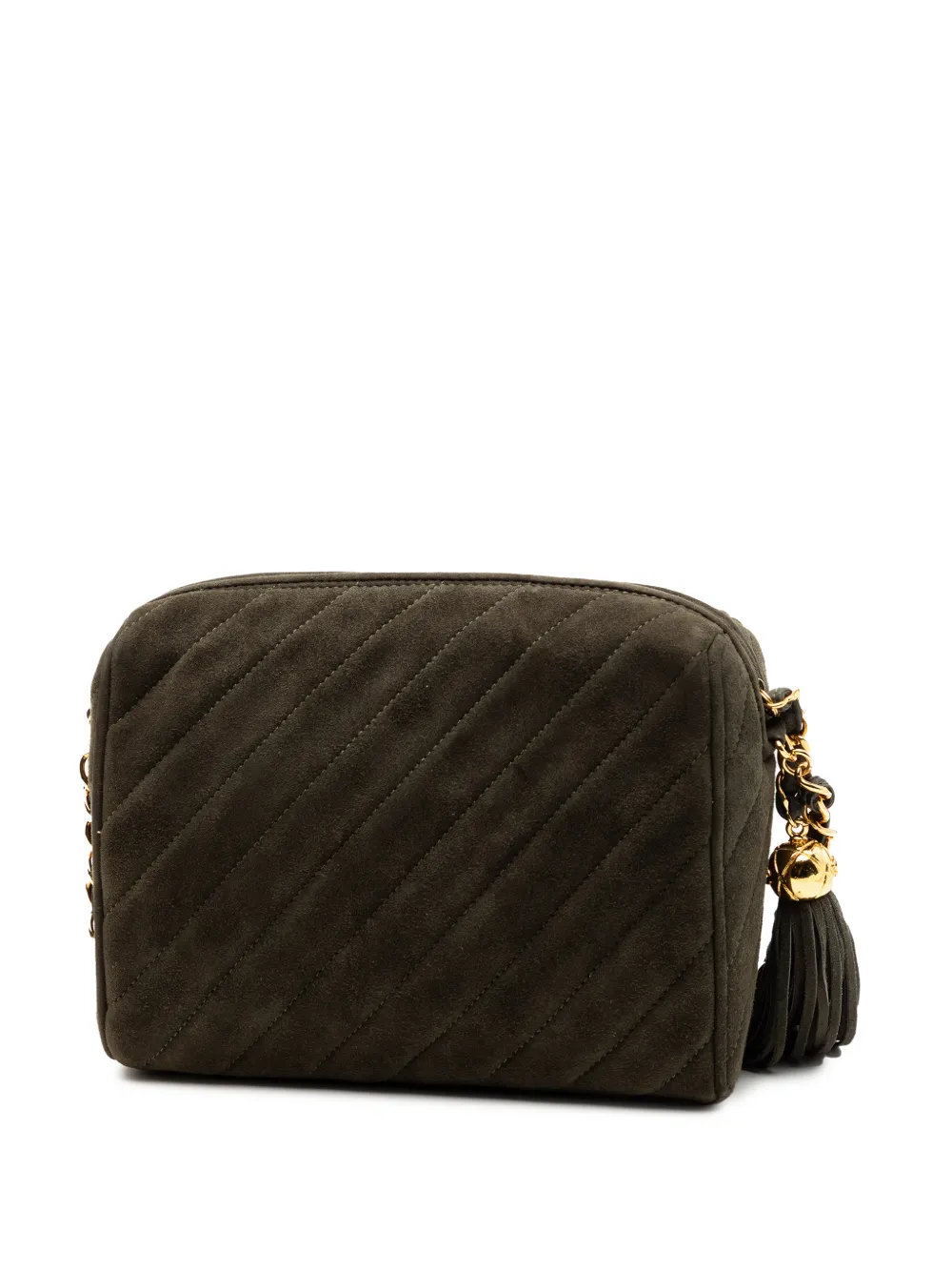  Chanel Pre-owned 1994-1996 Cc Diagonal Quilted Suede Tassel Diamond Camera Bag Crossbody Bag - Green 