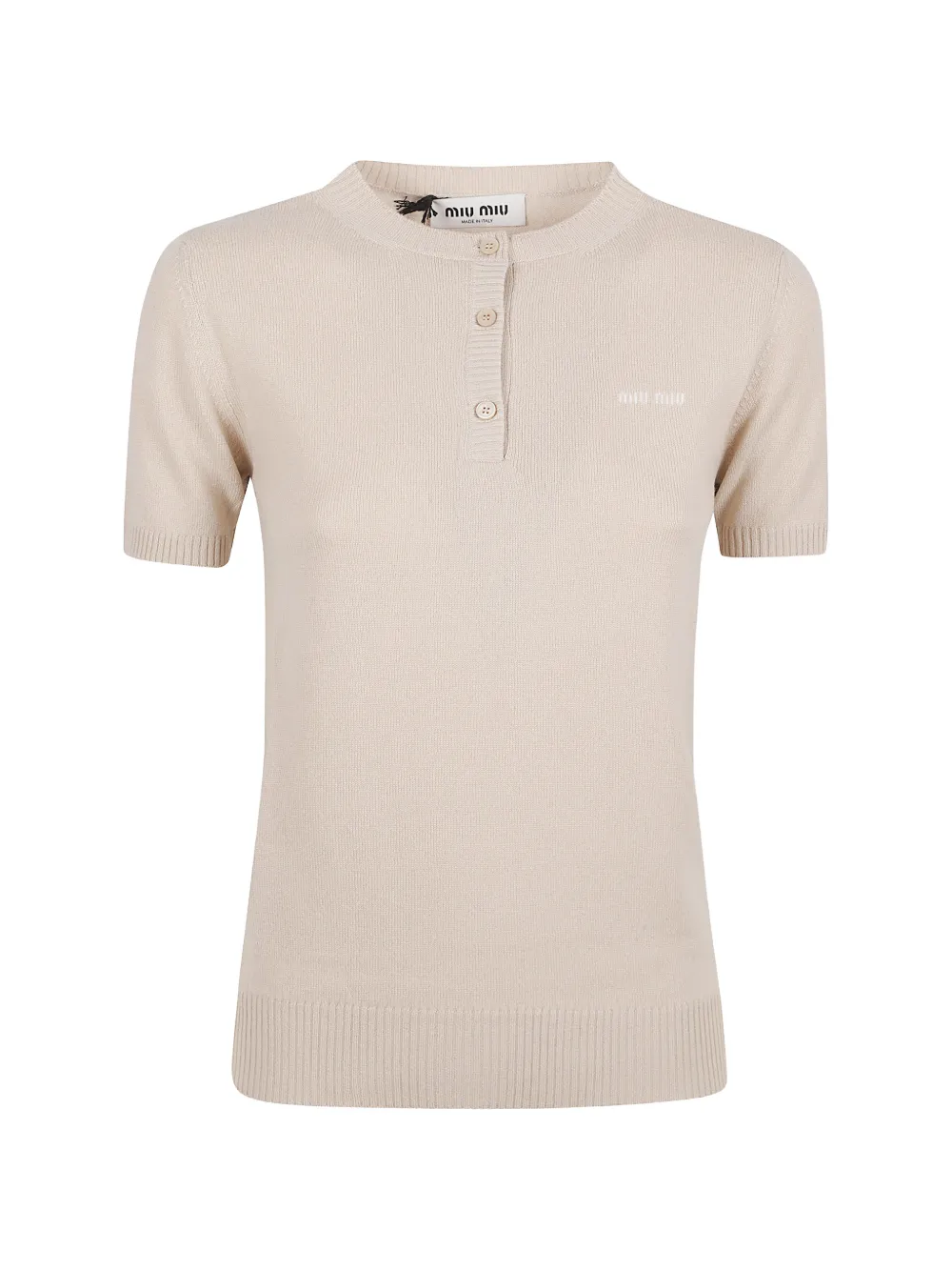 Miu Miu Geripptes Kaschmirtop mit Knöpfen - Nude