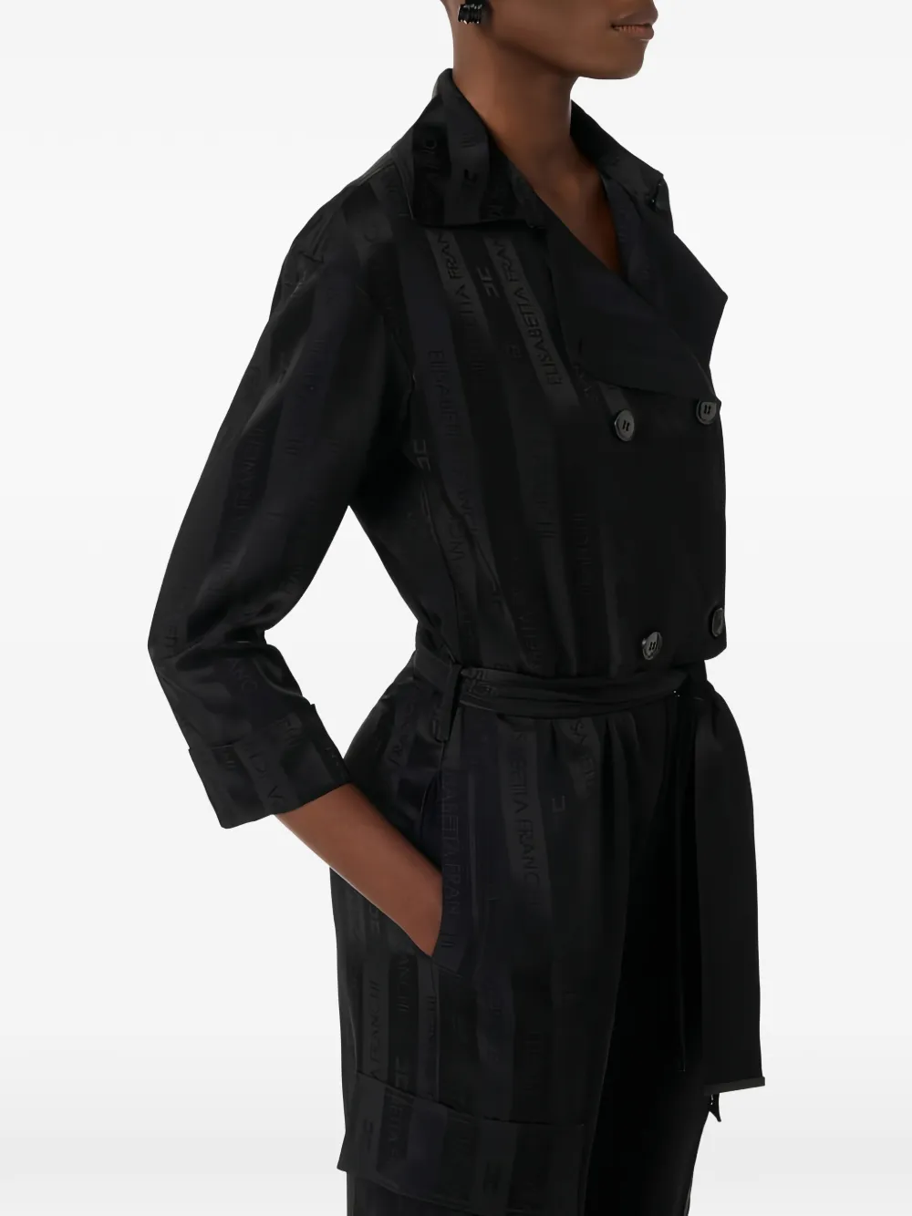 Elisabetta Franchi Jumpsuit met ceintuur en jacquard Zwart