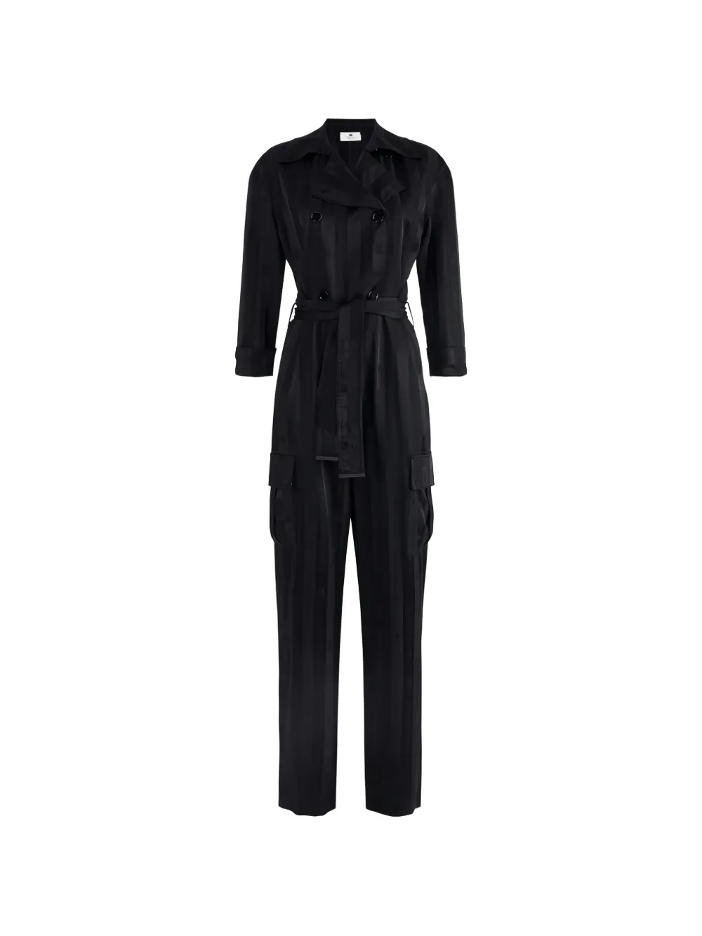 Elisabetta Franchi jacquard striped belted jumpsuit - Nero