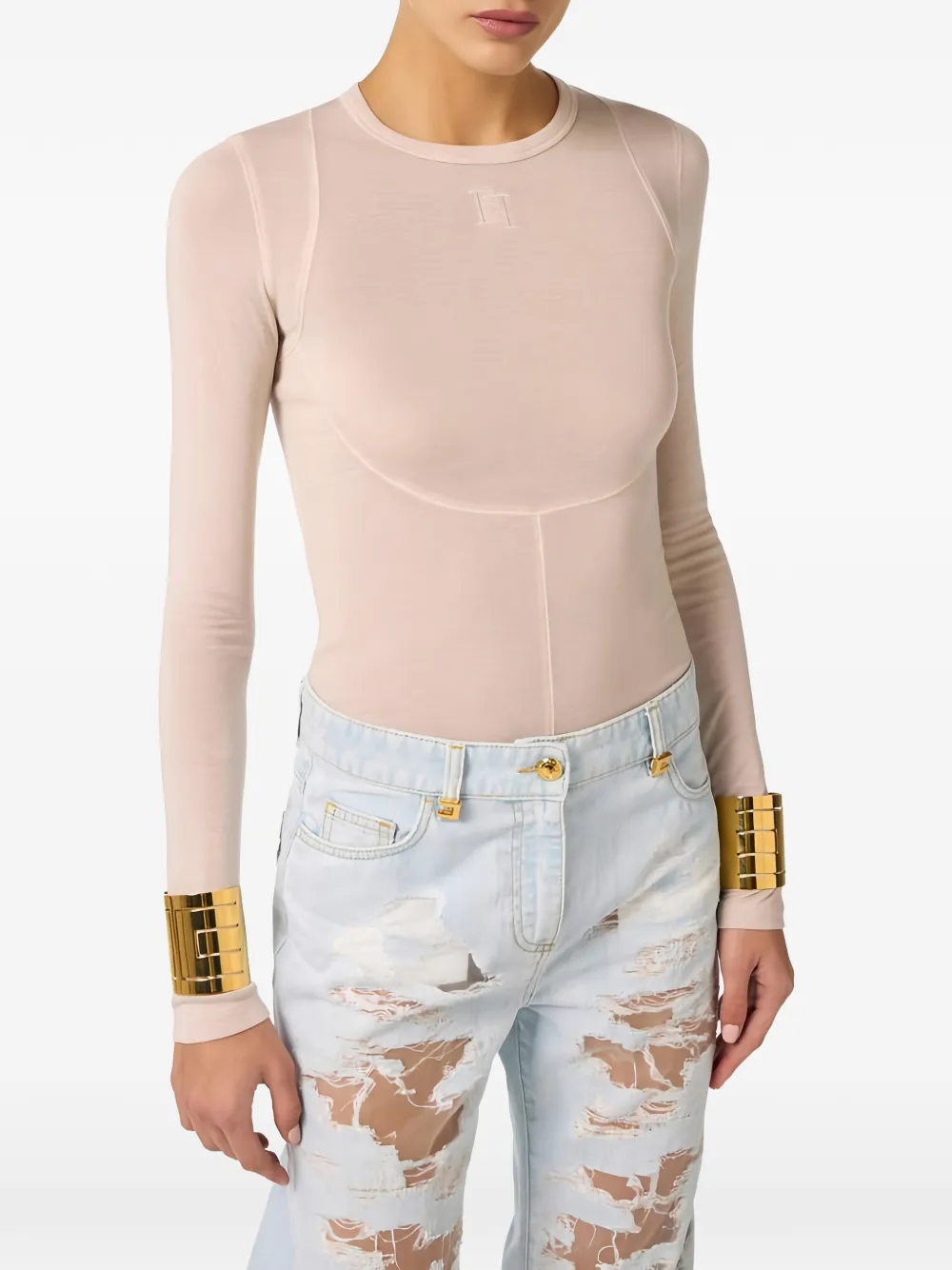Elisabetta Franchi T-shirt met geborduurd logo Beige