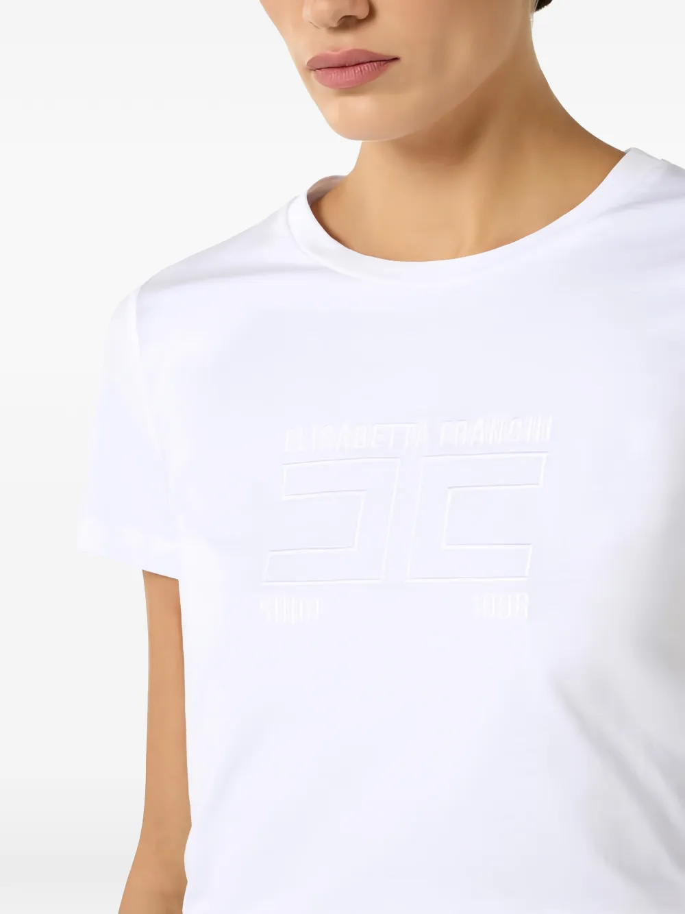 Elisabetta Franchi T-shirt met geborduurd logo Beige