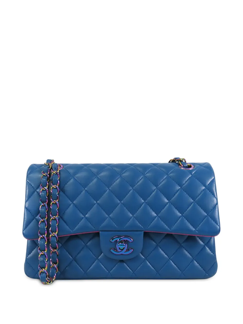 CHANEL Pre-Owned 2020 mittelgroße Classic Rainbow Schultertasche aus Lammleder - Blau