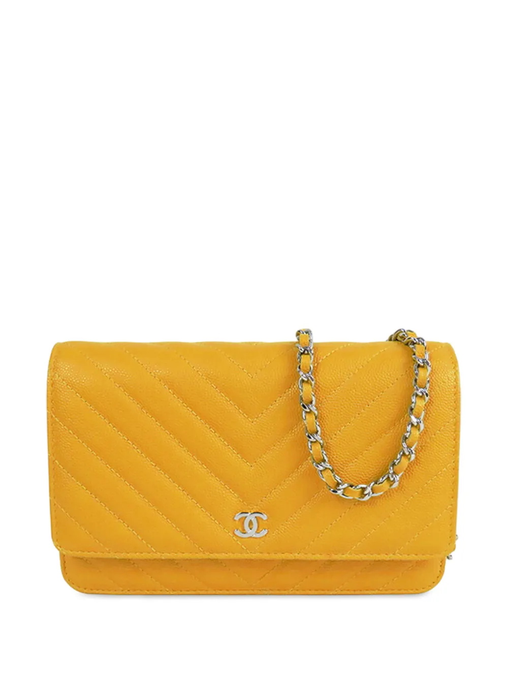 CHANEL Pre-Owned 2017-2018 CC Chevron Caviar Wallet On Chain crossbody bag - Yellow
