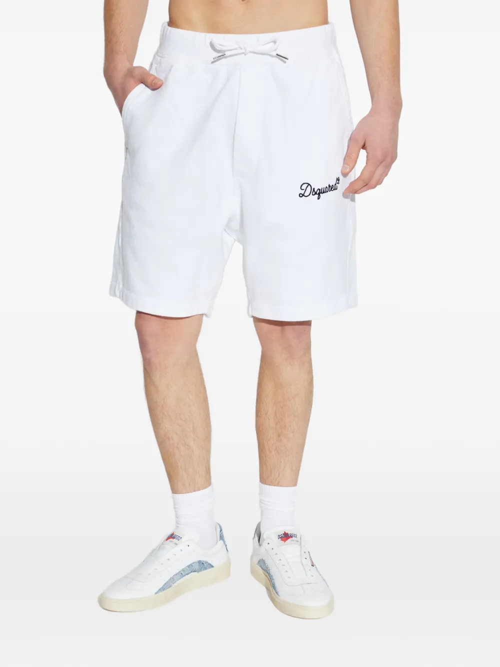  Dsquared2 Drawstring Embroidered-logo Track Shorts - White 