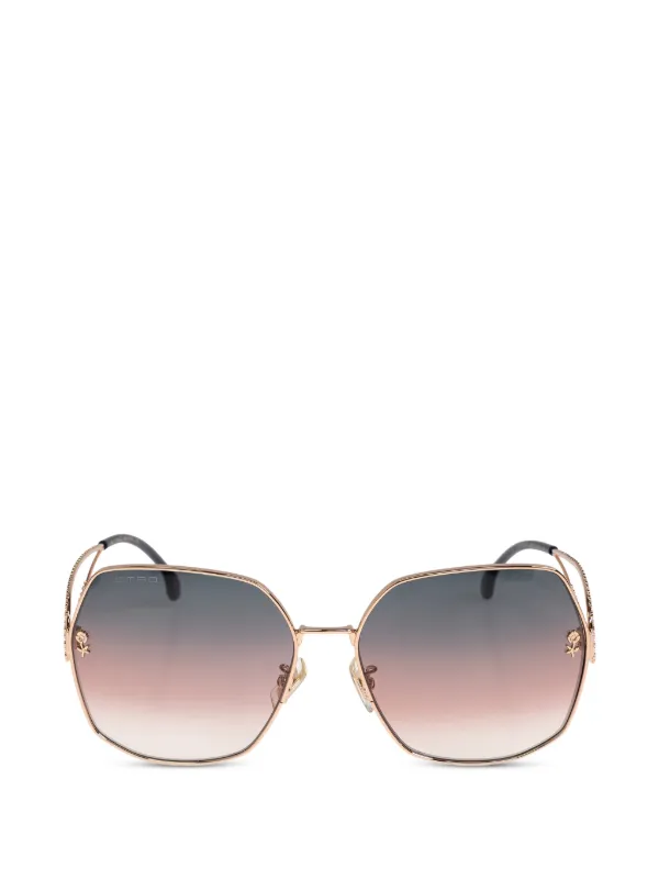Etro Floral-detail Geometric-frame Sunglasses in Gold