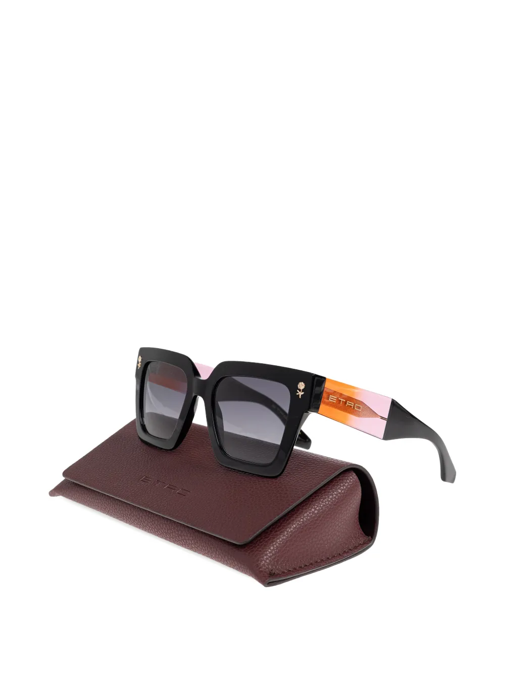 ETRO Zonnebril met vierkant montuur en bloemdetail Zwart