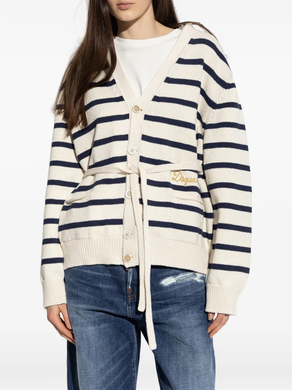  Dsquared2 Striped Embroidered Cardigan - Neutrals 
