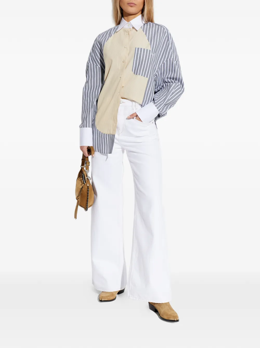 Stella McCartney Oversized blouse met gestreepte afwerking Grijs
