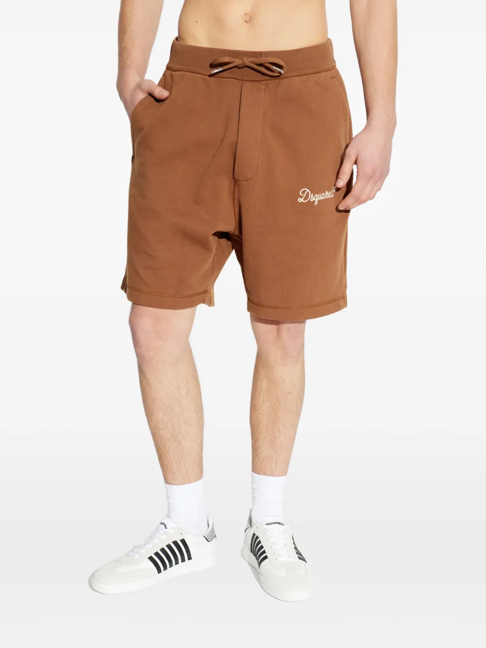 DSQUARED2 Trainingsshorts met geborduurd logo en trekkoord Bruin