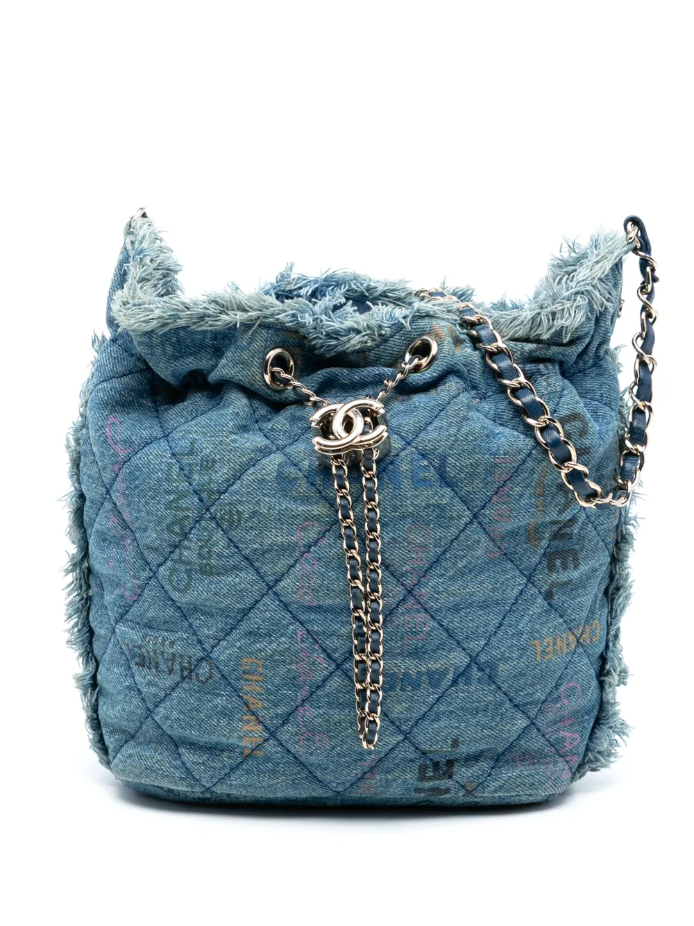 CHANEL Pre-Owned 2021-2025 Medium Quilted Denim Mood with Chain bucket bag - Blu