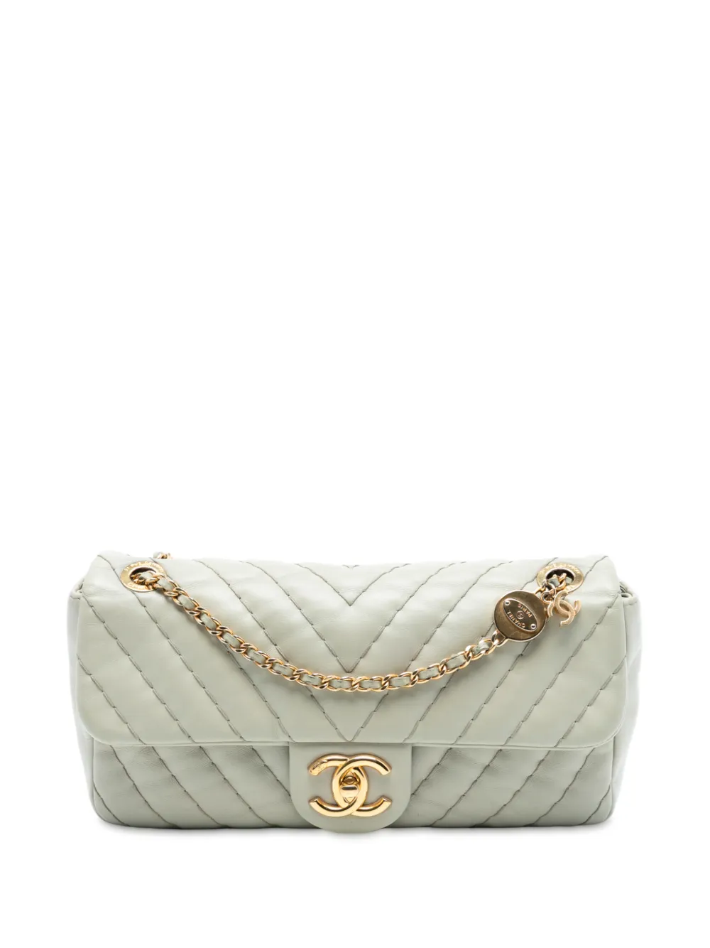CHANEL Pre-Owned 2012 Medium Double Stitch Chevron Lambskin Single Flap crossbody bag - Toni neutri