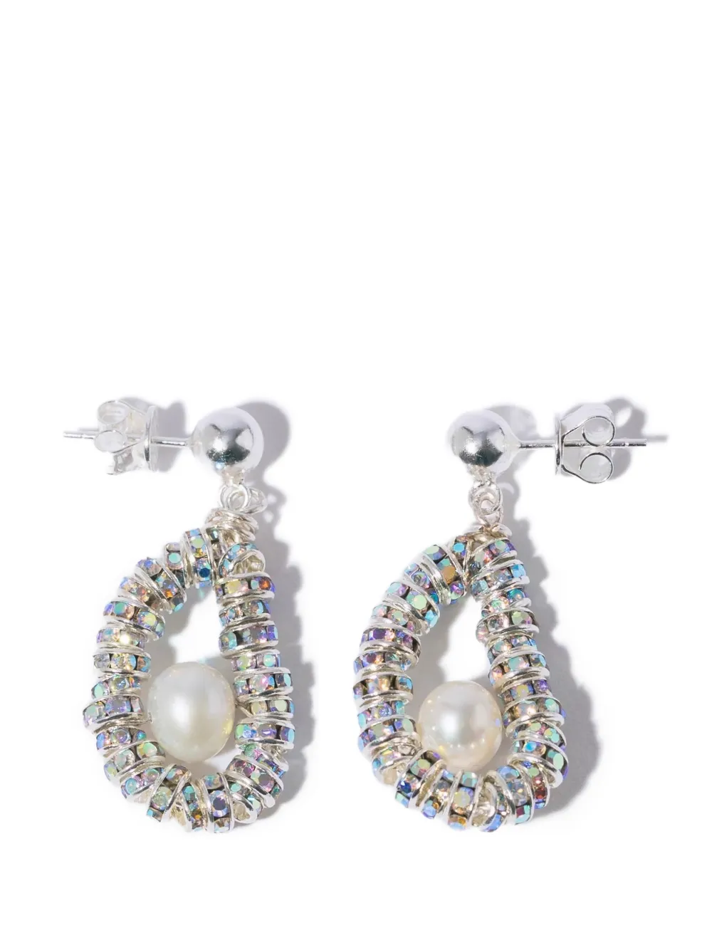 Pearl Octopuss. Y pearl beaded earrings - Silver