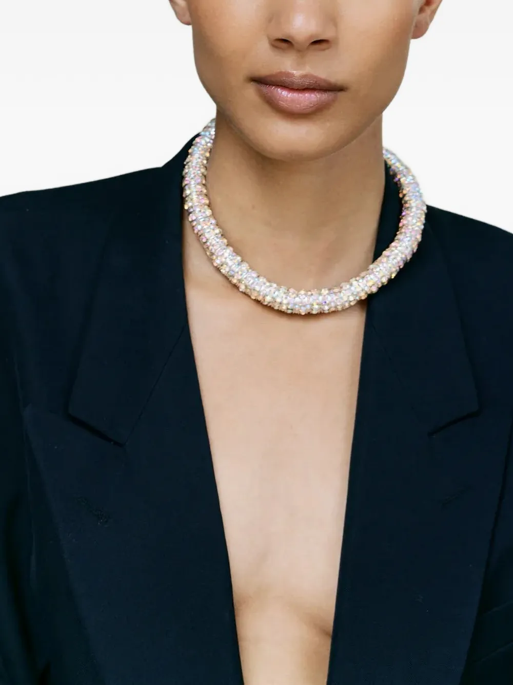 Pearl Octopuss. Y Iriserende schakelhalsketting - Zilver