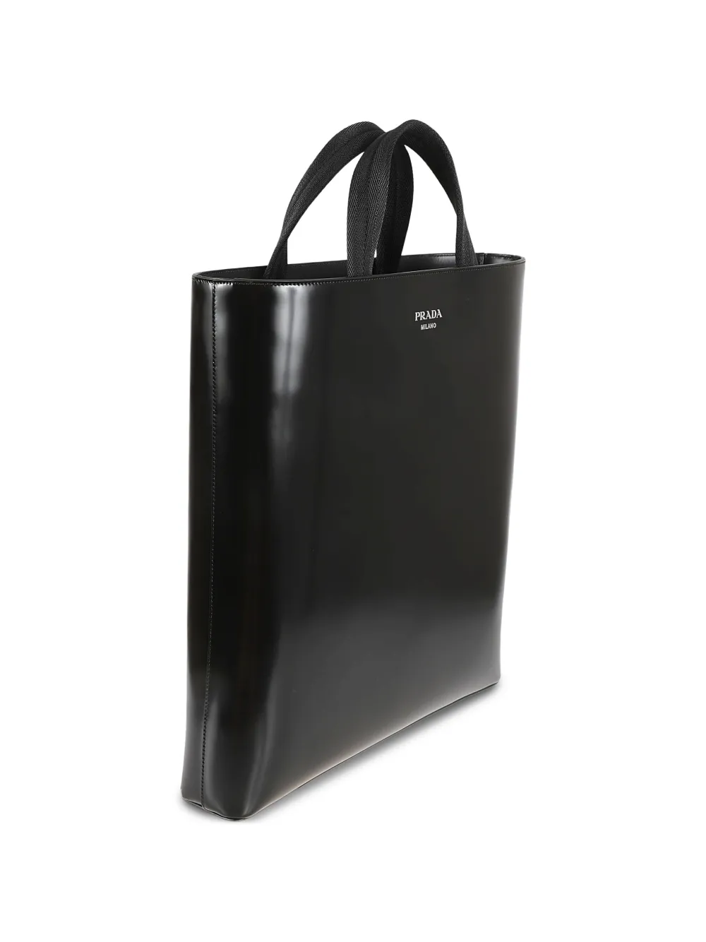  Prada Handle Leather Tote Bag - Black 