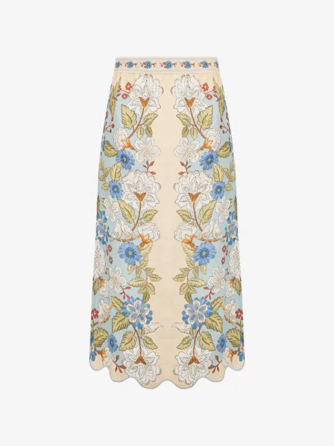 FARM Rio Cream Garden midi skirt