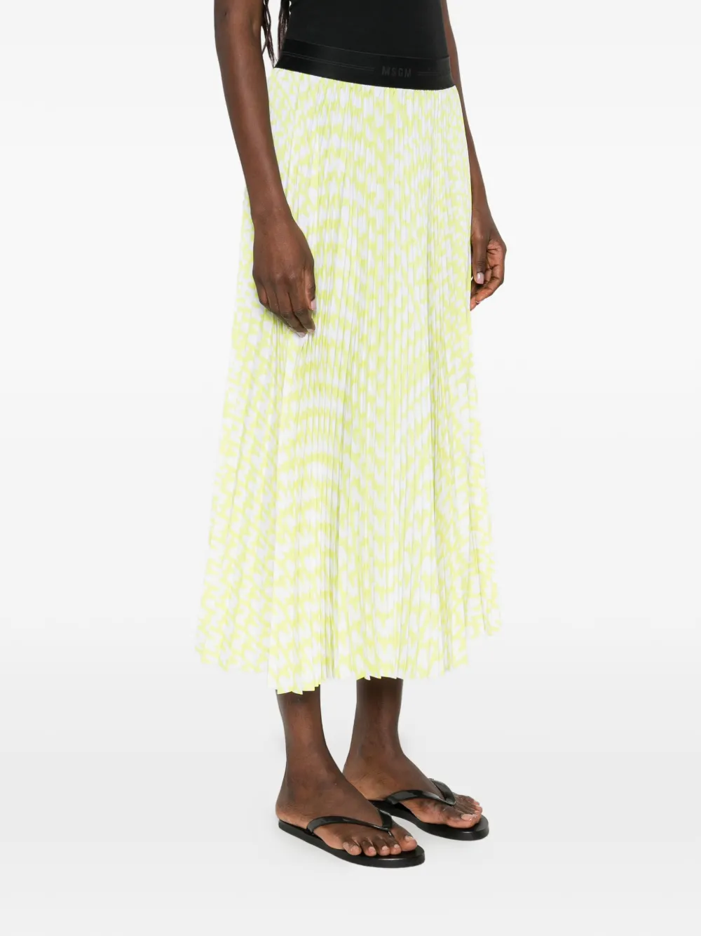  Msgm Pleated Patterned Skirt - Yellow 