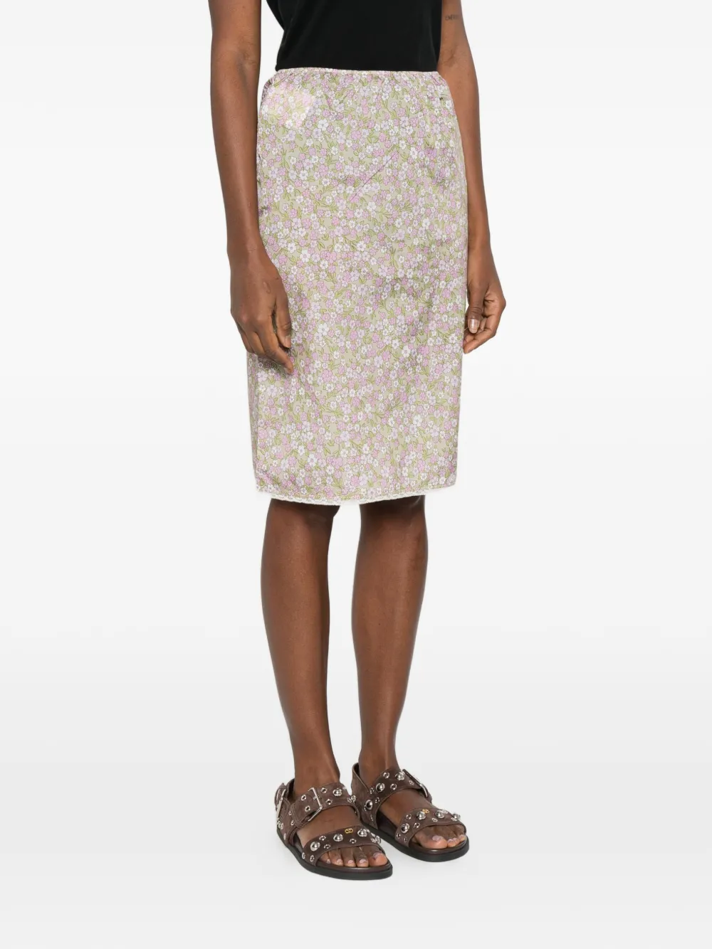 Prada floral-detail midi skirt - Beige