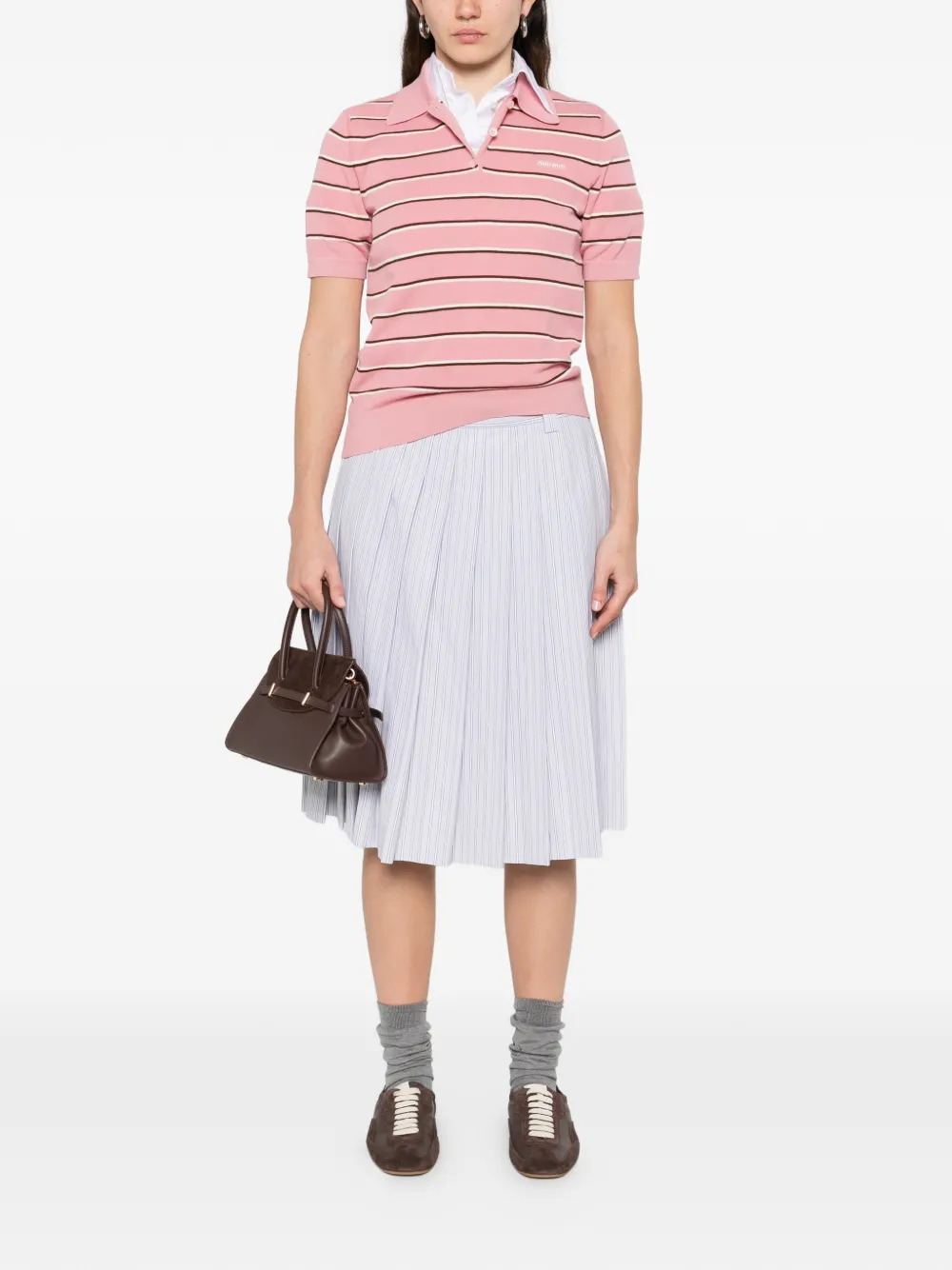 Miu Miu pleated striped midi skirt - Grijs